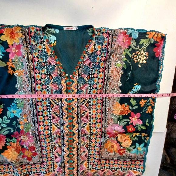 Johnny Was Magdalene Silk Embroidered Boho Multicolor Poncho Tunic Top Sz Med - Picture 8 of 9